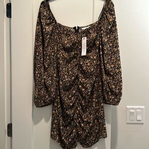 Floral ruched long sleeve mini dress